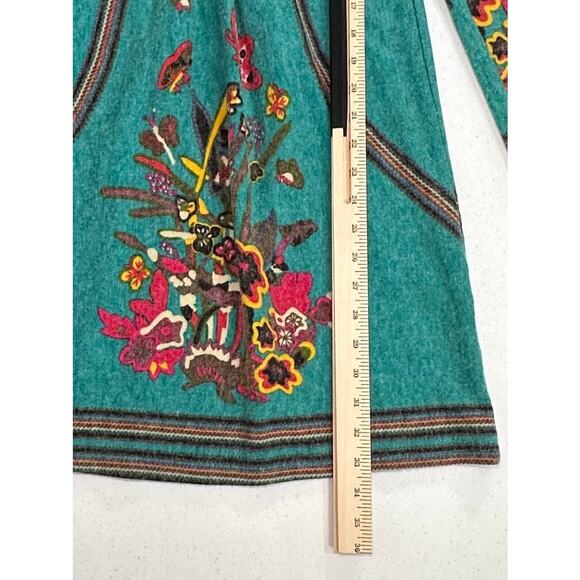 Aryeh Womens Sweater Dress Medium (XS) Teal Green Floral Butterflies Boho Lace - Picture 8 of 9